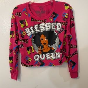 Blessed Queen pink long sleeve crop top t shirt take that brand medium